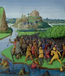 Ms Fr 247 fol.270 Batalla entre los Macabeos y los Bacchides, ilustración de 